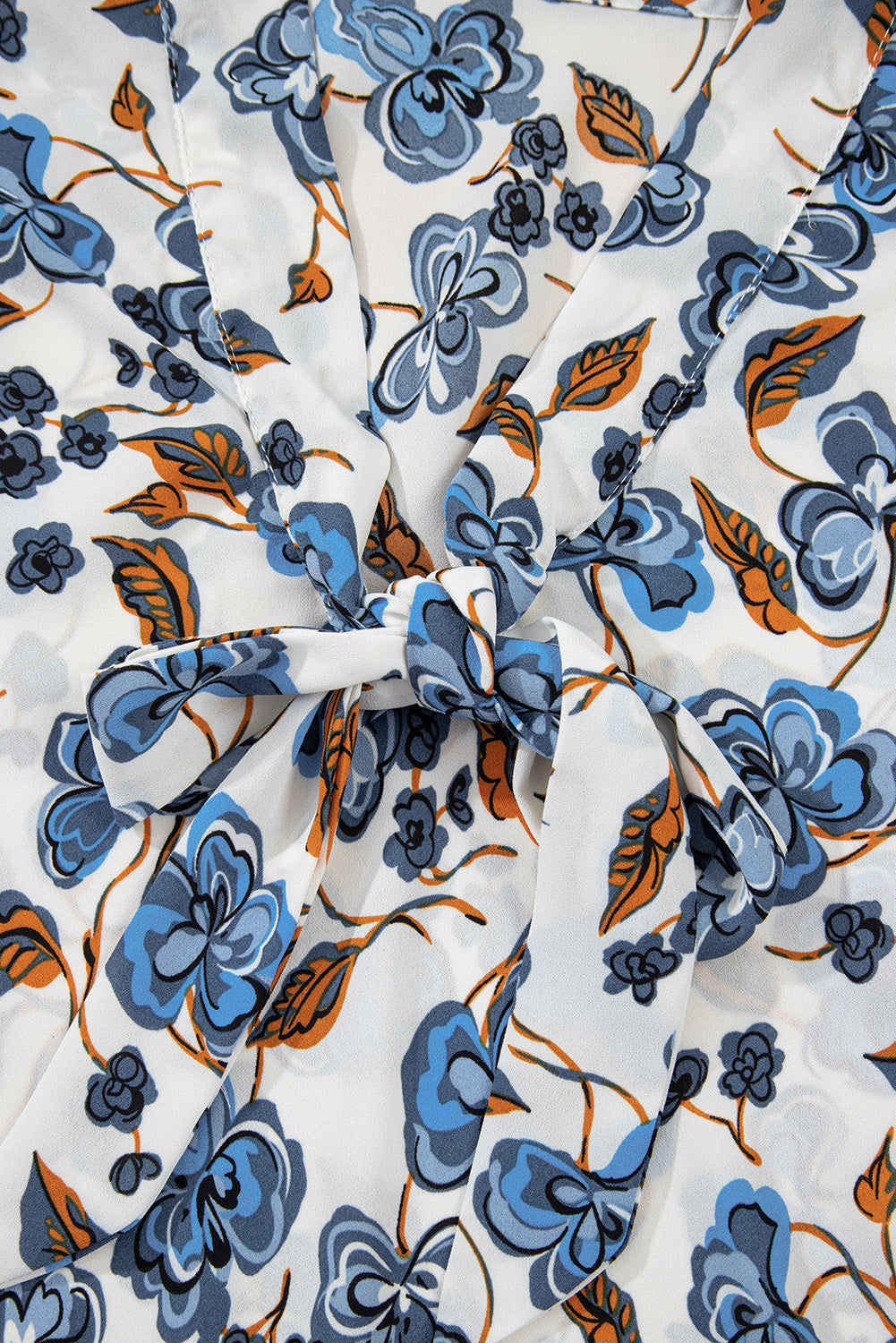 Sky Blue Floral Print Knotted V Neck Elegant Tank Top