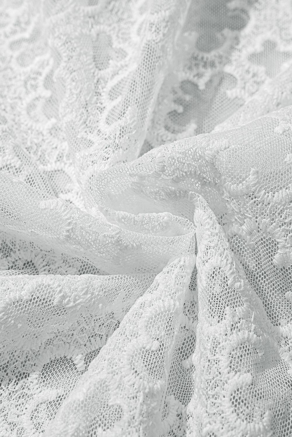 White Floral Lace Puff Sleeve Empire Waist Mini Dress