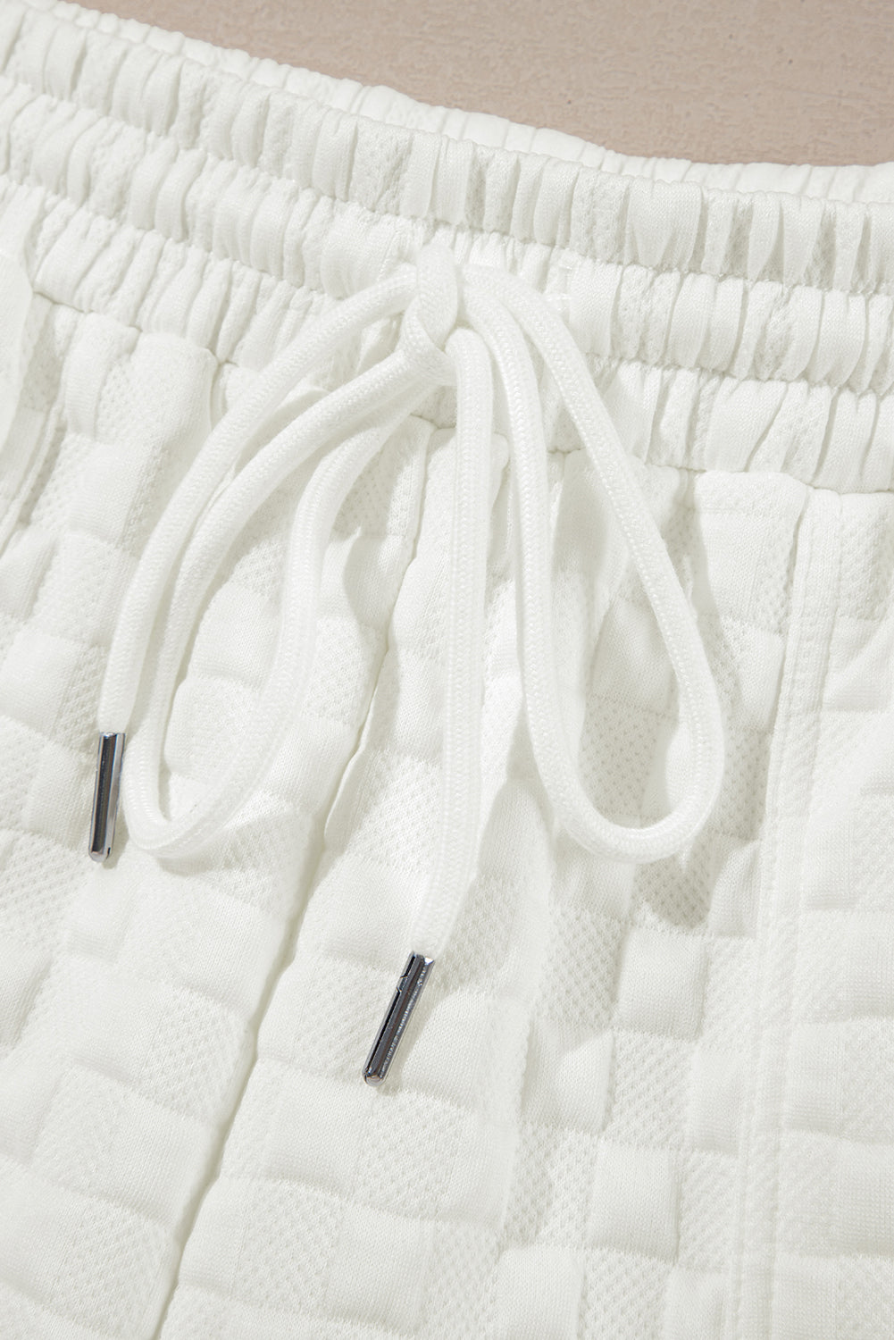 White Solid Color Checkered Texture Short 2pcs Outfit