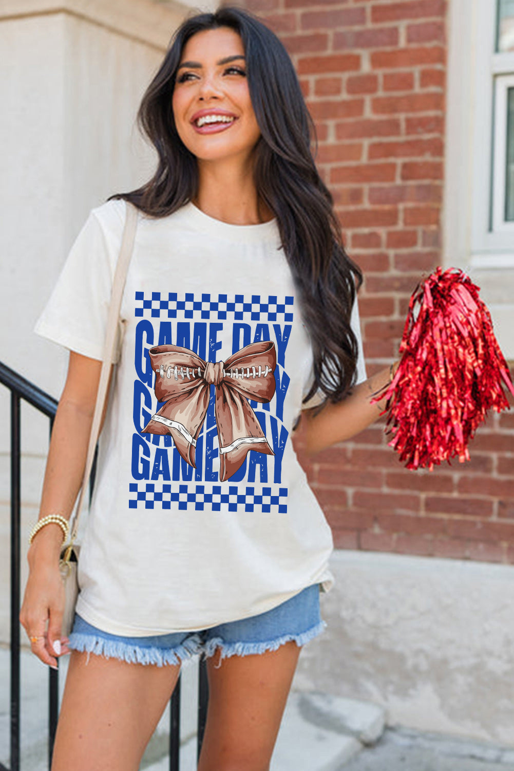 White Football Bowknot GAME DAY Graphic Tee