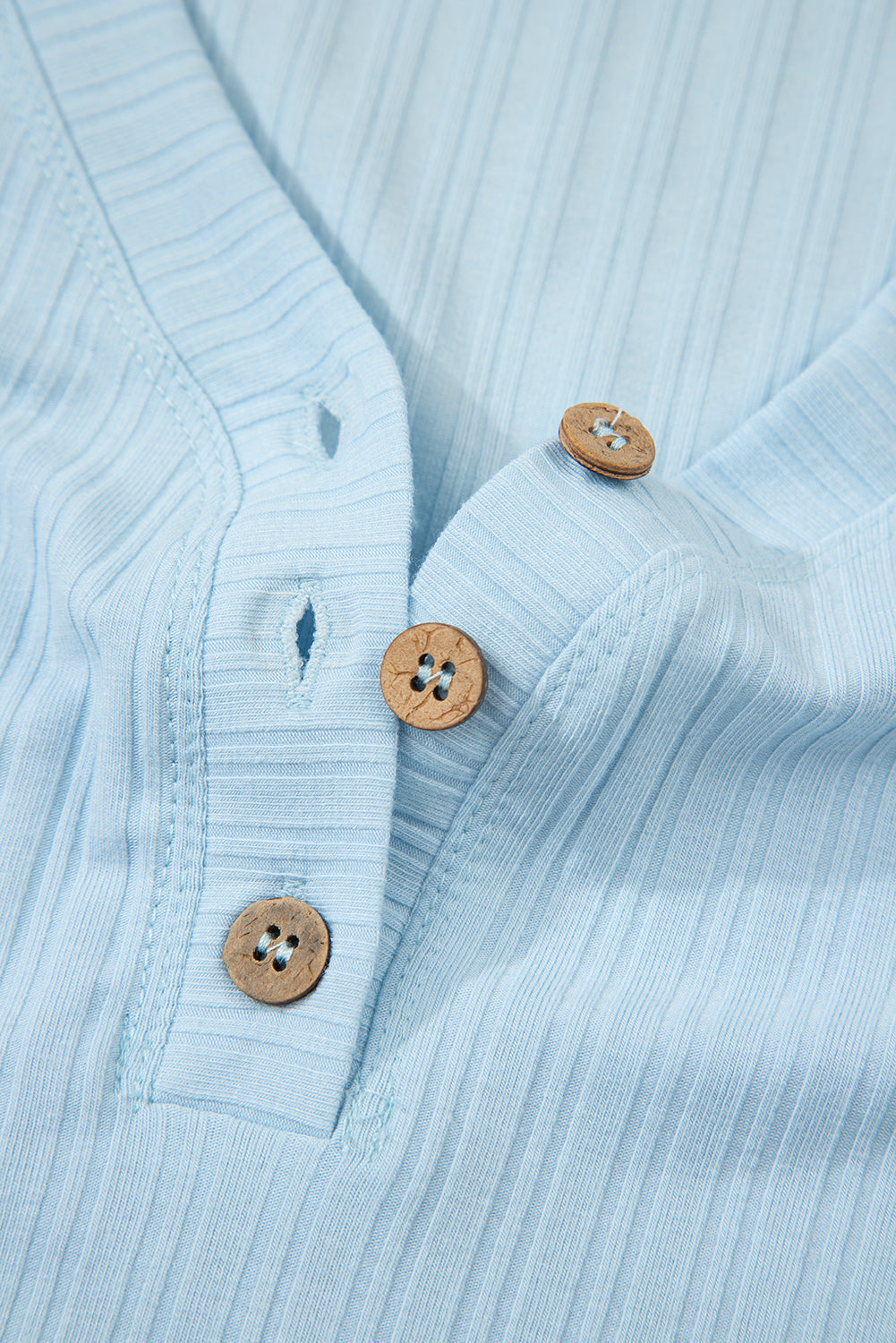 Beau Blue Ribbed Button V Neck Tank Top and Shorts Set