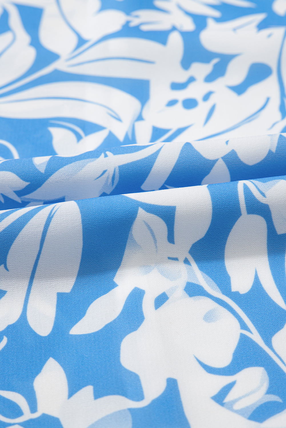 Sky Blue Floral V Neck Puff Short Sleeve Flowy Long Dress