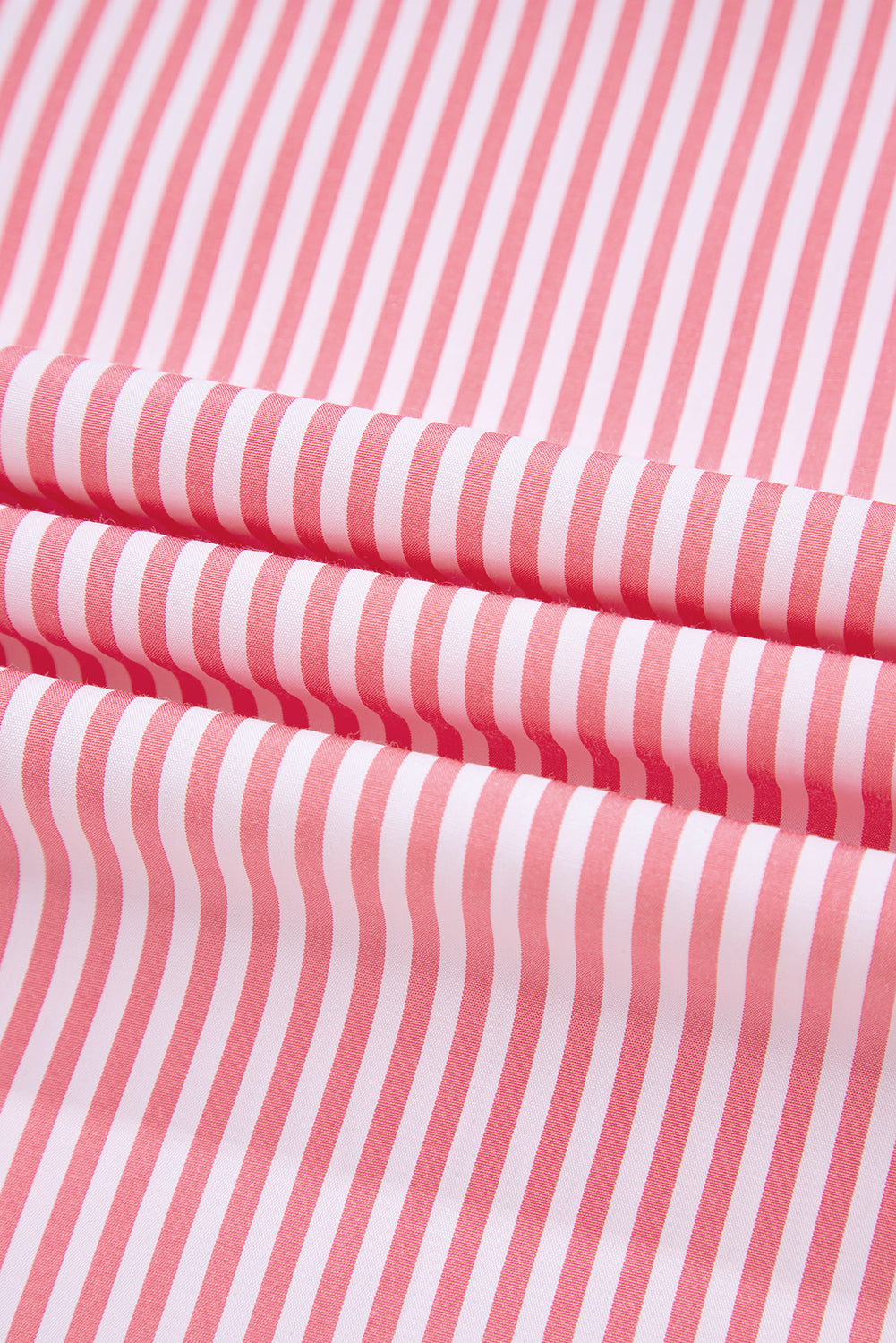 Pink Stripe Notched Neck Frilled Short Puff Sleeve Blouse