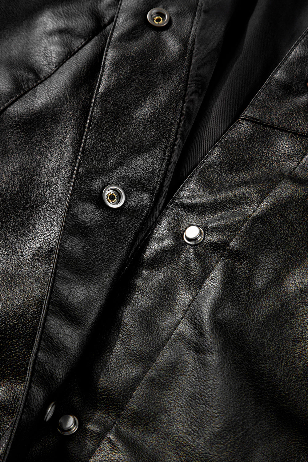 Black Faux Leather Buttoned Front Boxy Jacket