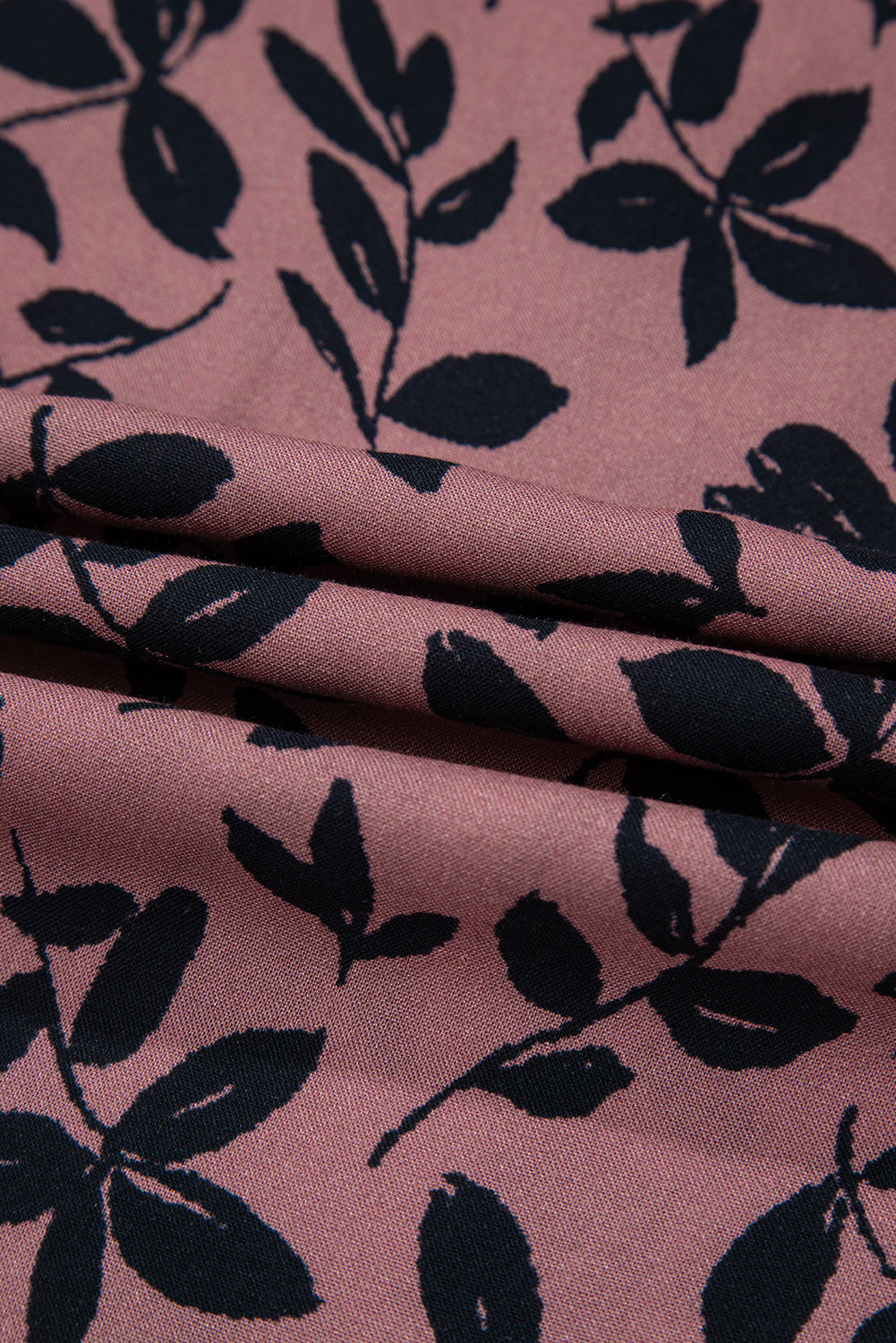 Brown Leaf Print Lace-up V Neck Crinckled Tank Top