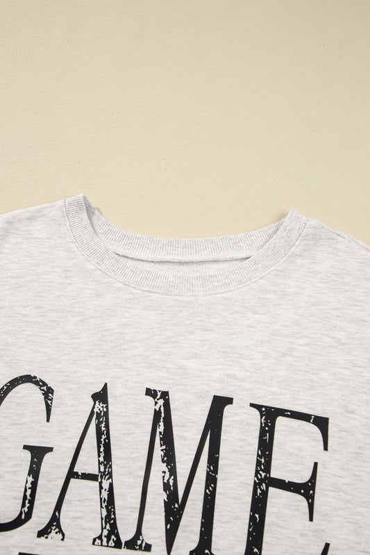 Black Vintage Washed GAME DAY Graphic Baggy Sweatshirt