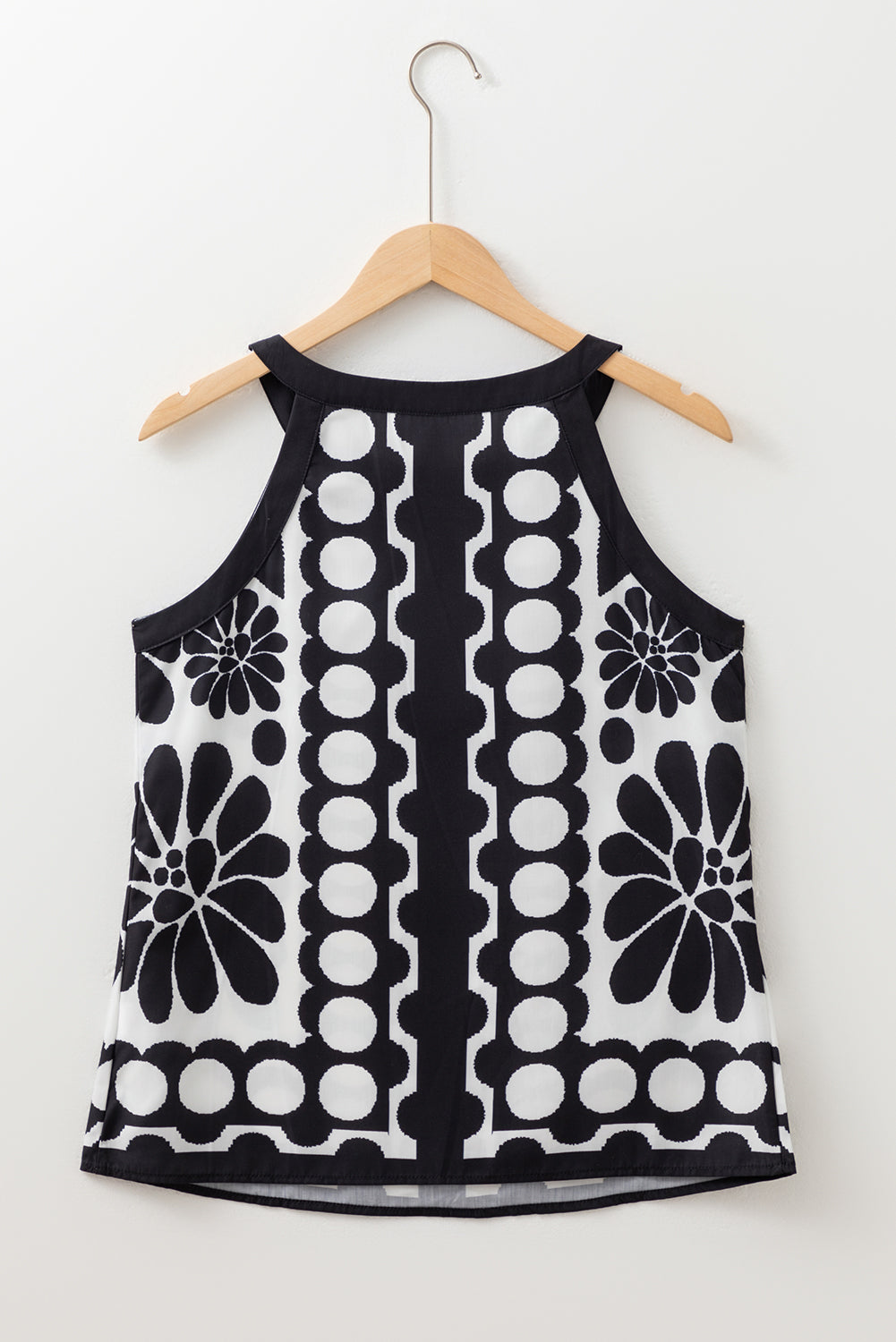 Black Abstract Dot Flower Print Tank Top