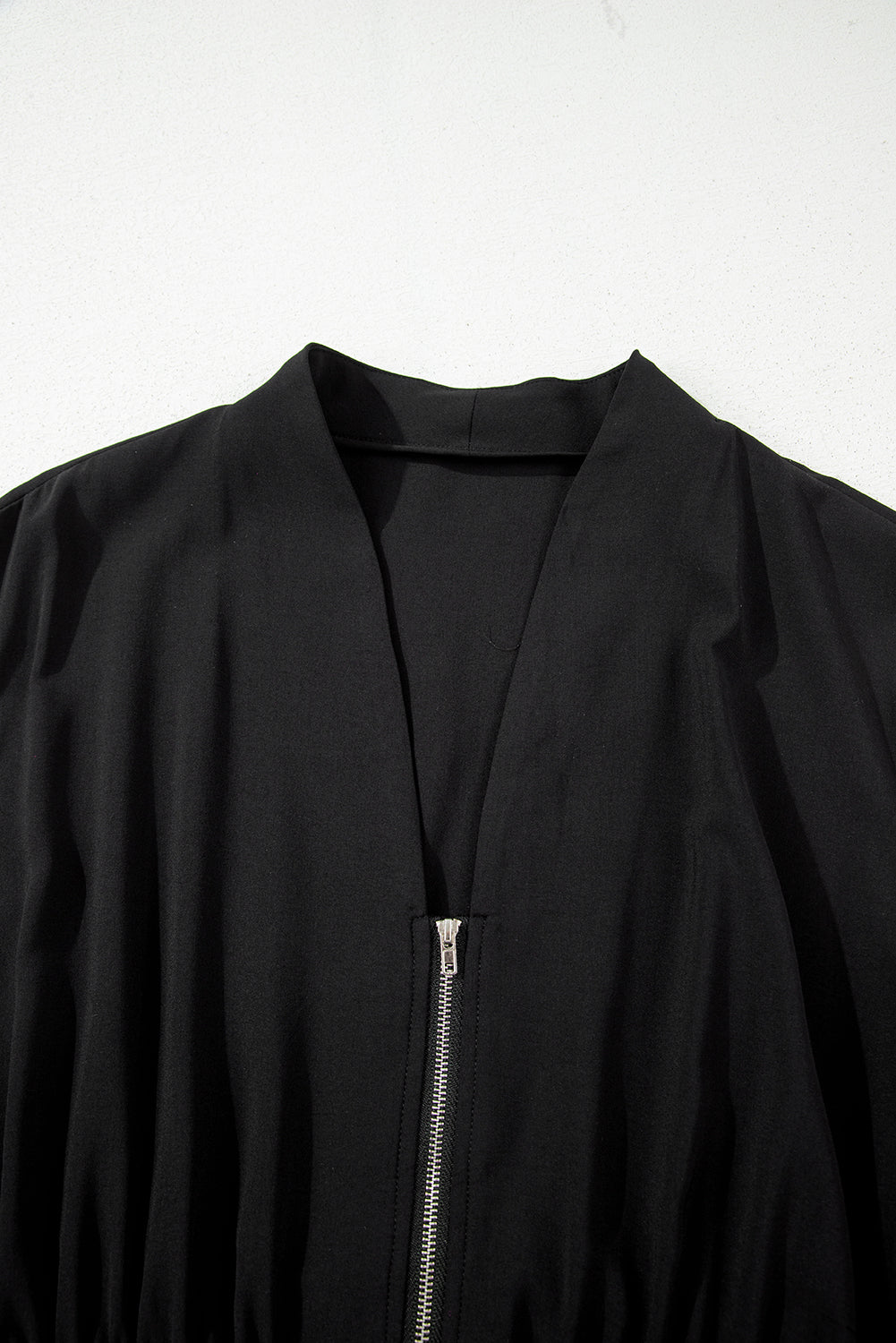 Black Sleeveless Zipped Front V Neck Sheared Waist Maxi Dress