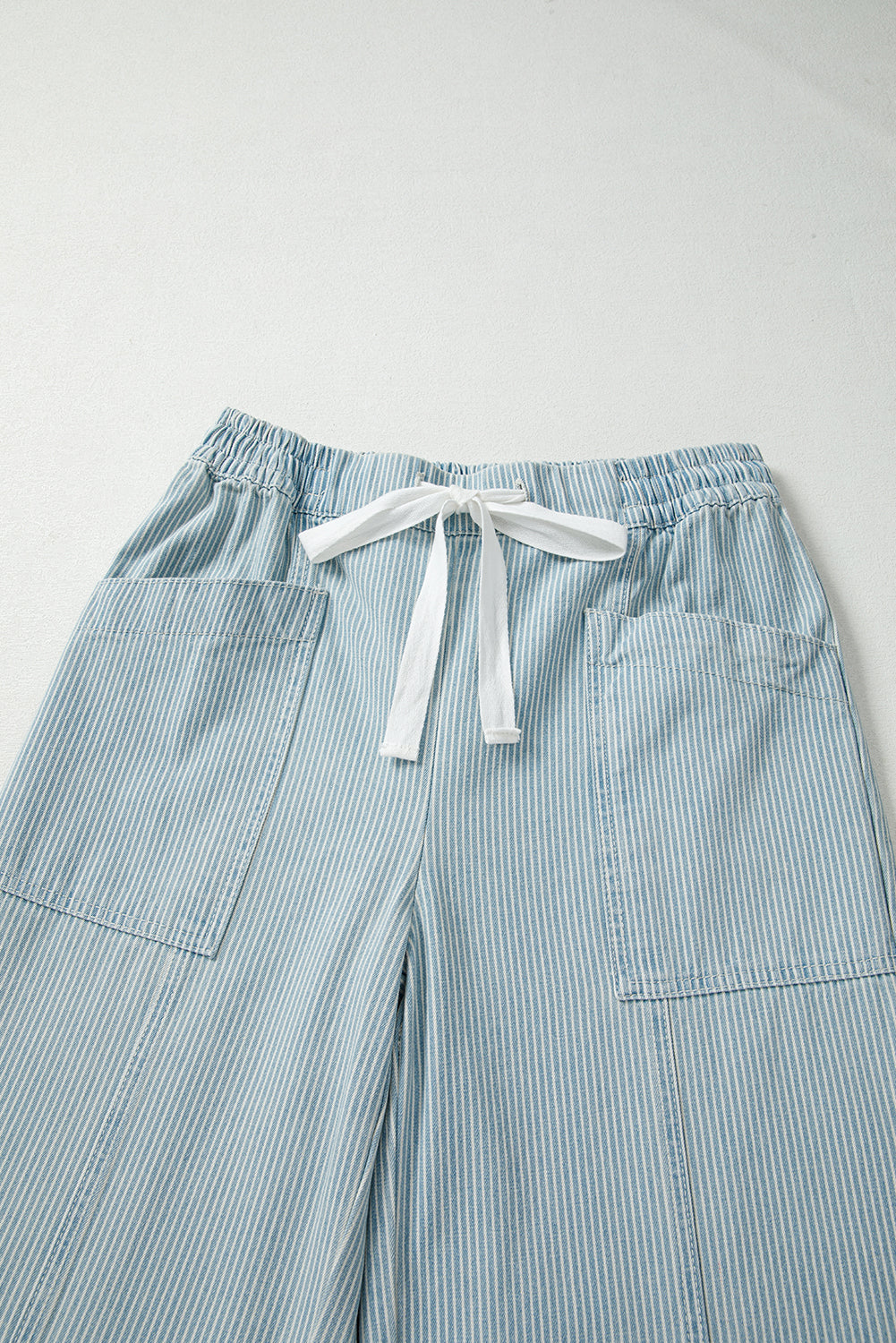 Sky Blue Stripe Mid Rise Drawstring Waist Pants