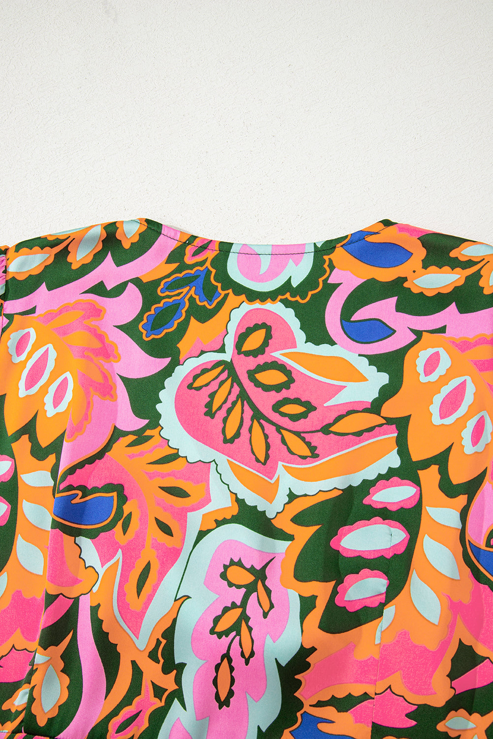 Rose Plant Print Surpliced V Neck Ruffled Asymmetric Slit Wide Short Sleeve Maxi Dress