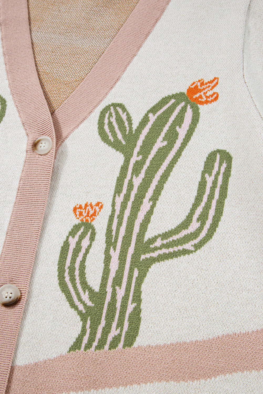 Apricot Desert Cactus Buttoned Front Sweater Cardigan