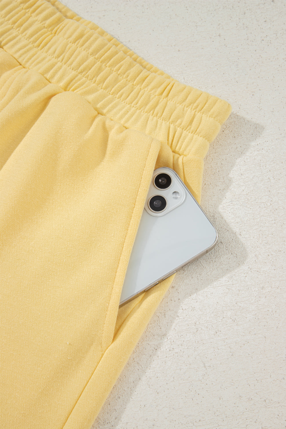 Yellow Cream Button Collar Drop Shoulder Pullover and Shorts 2pcs Outfit