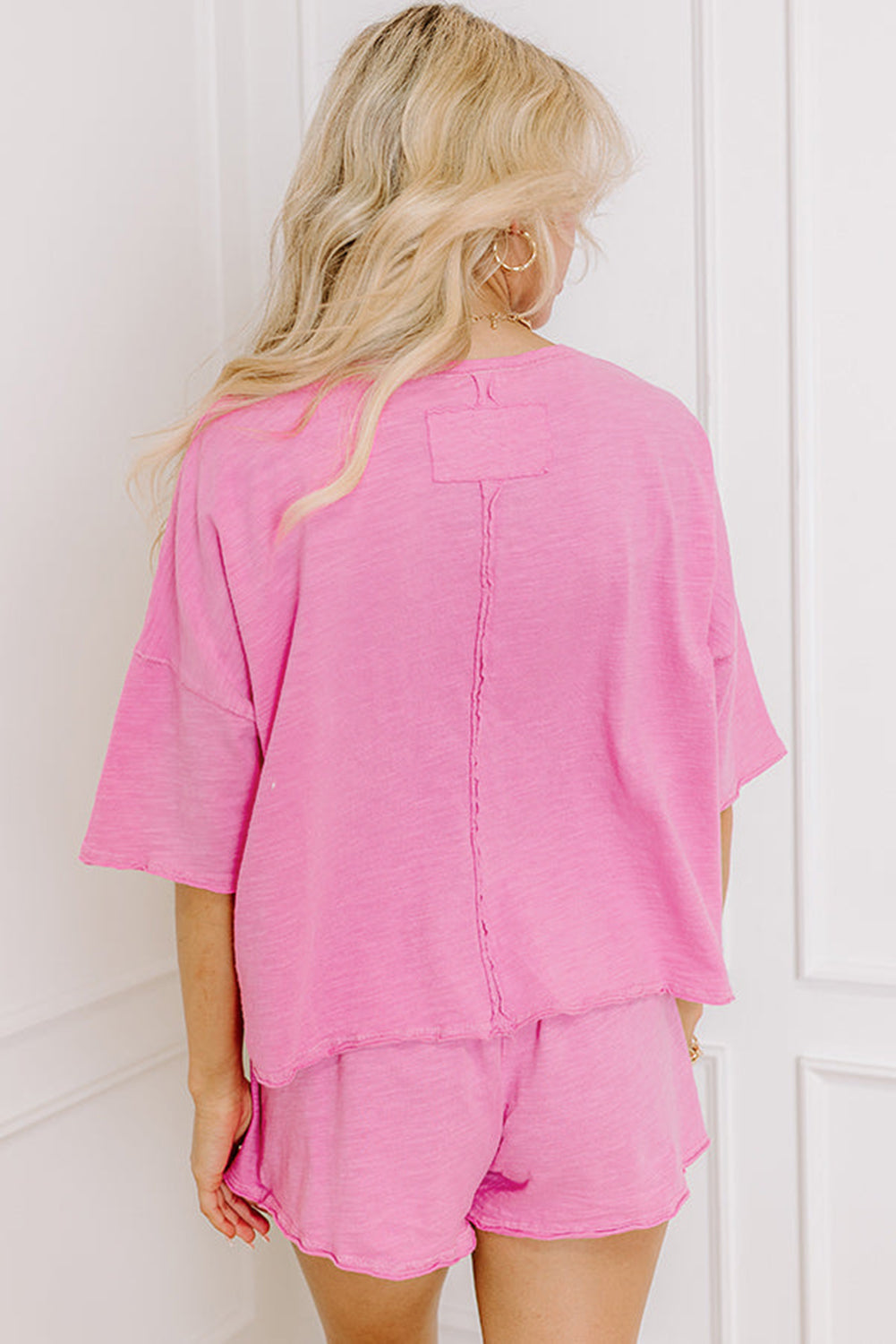 Sachet Pink Loose Fit Half Sleeve T Shirt and High Waist Skirt Set