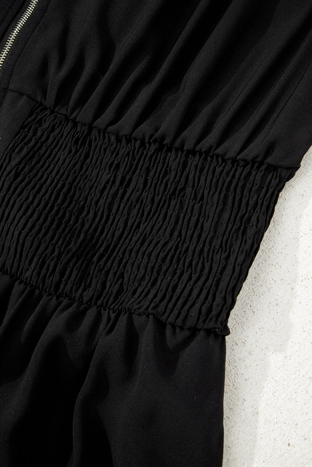 Black Sleeveless Zipped Front V Neck Sheared Waist Maxi Dress