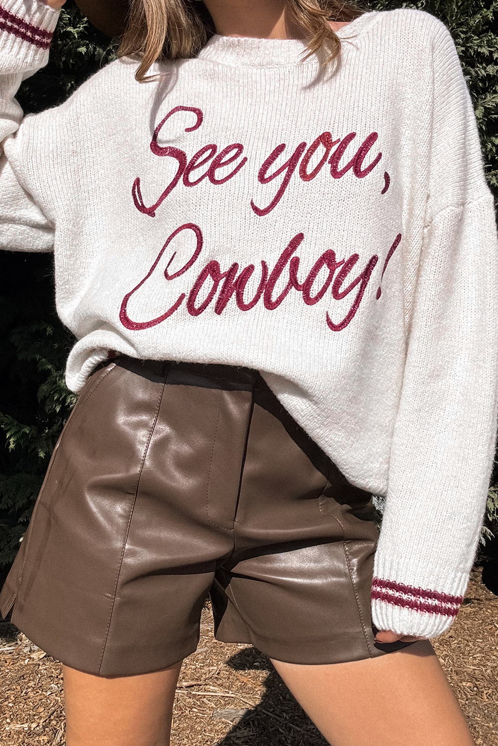 White See You Cowboy Embroidered Western Graphic Sweater
