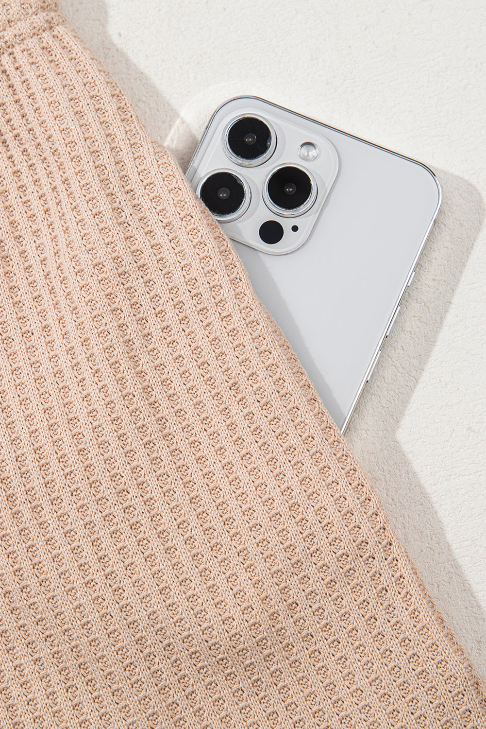 Light French Beige Cactus Forest Waffle Half Sleeve Tee Short Set