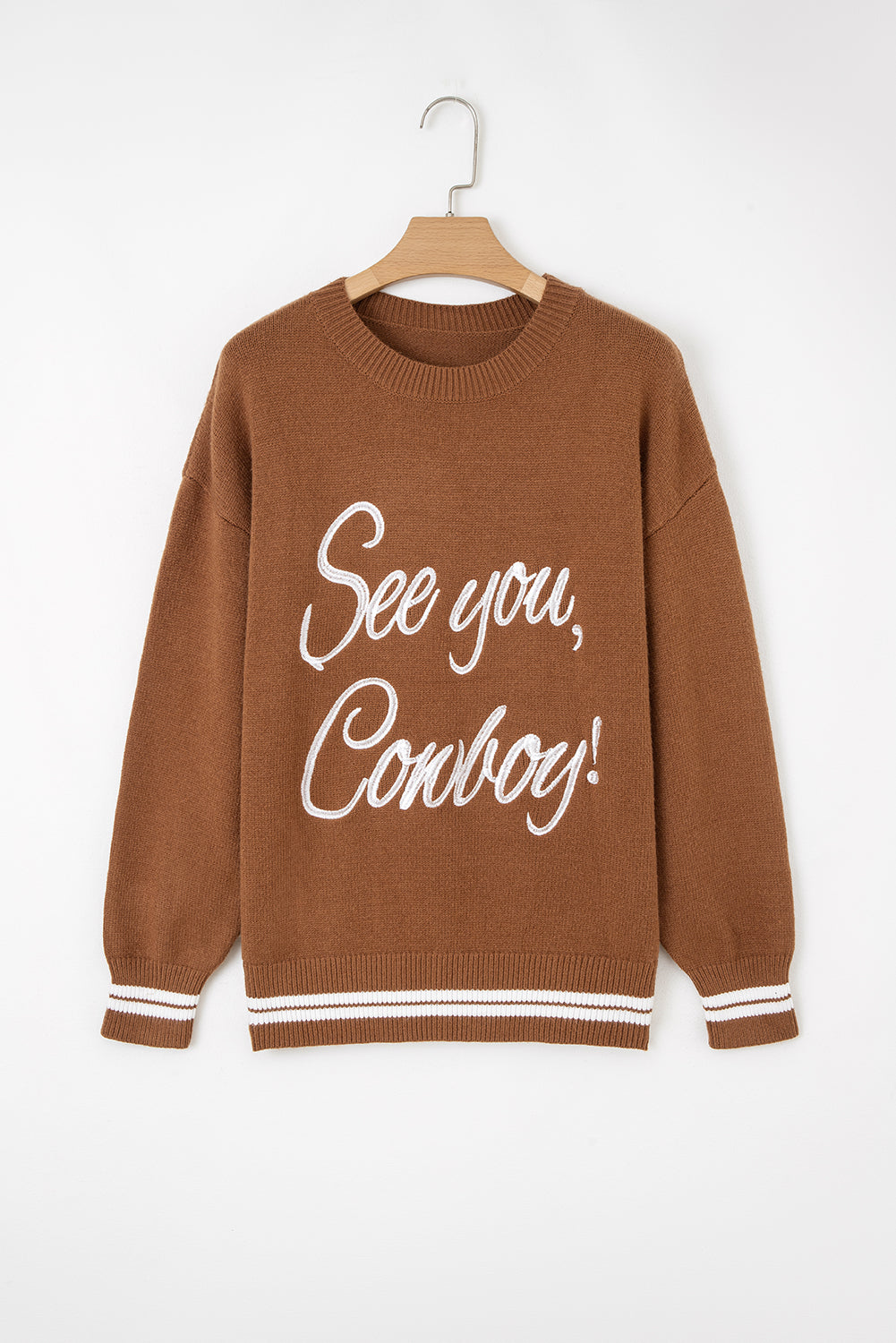 Coffee See You Cowboy Embroidered Western Graphic Sweater