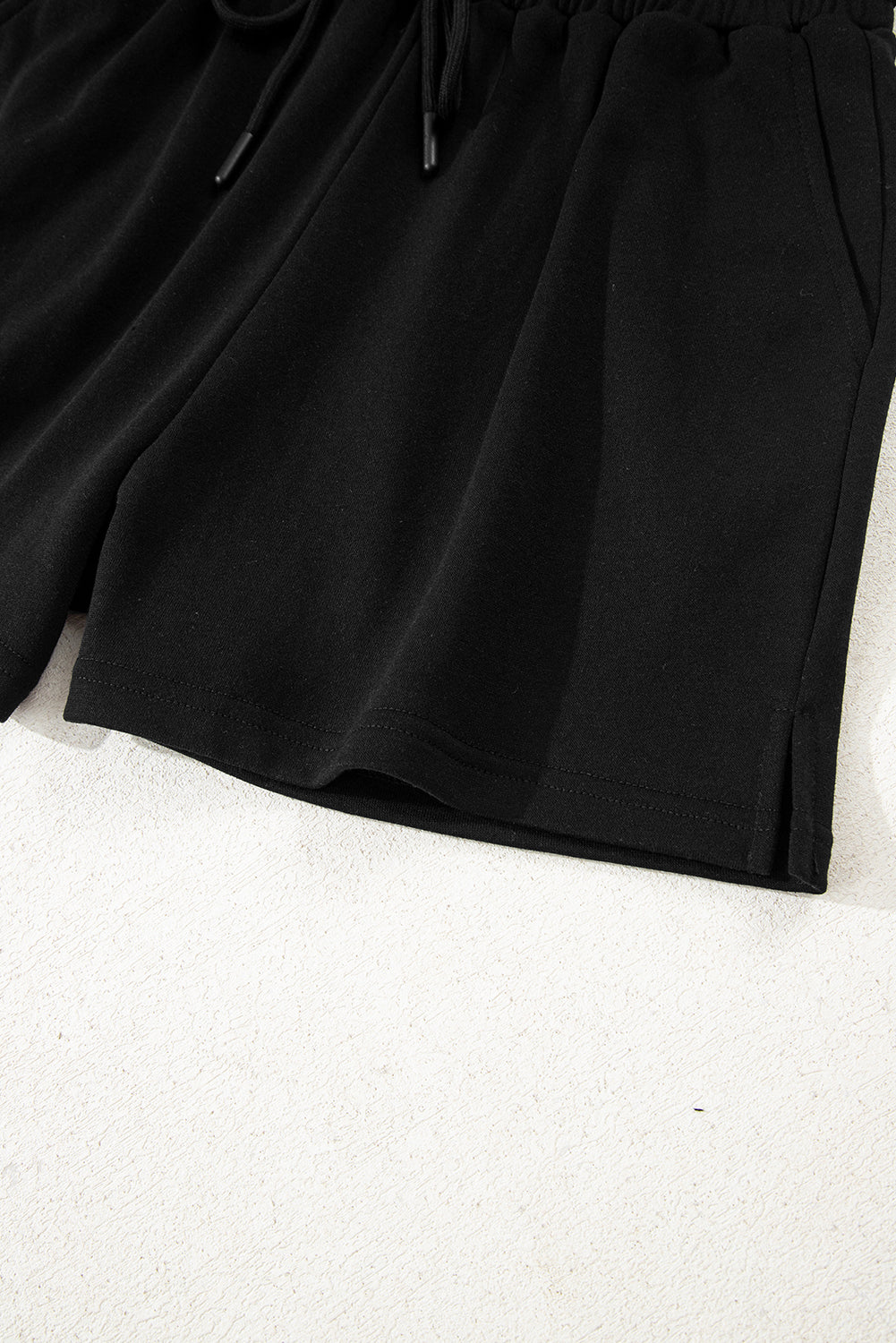 Black Varsity Striped Sleeve Drop Shoulder Sweatshirt and Short Set