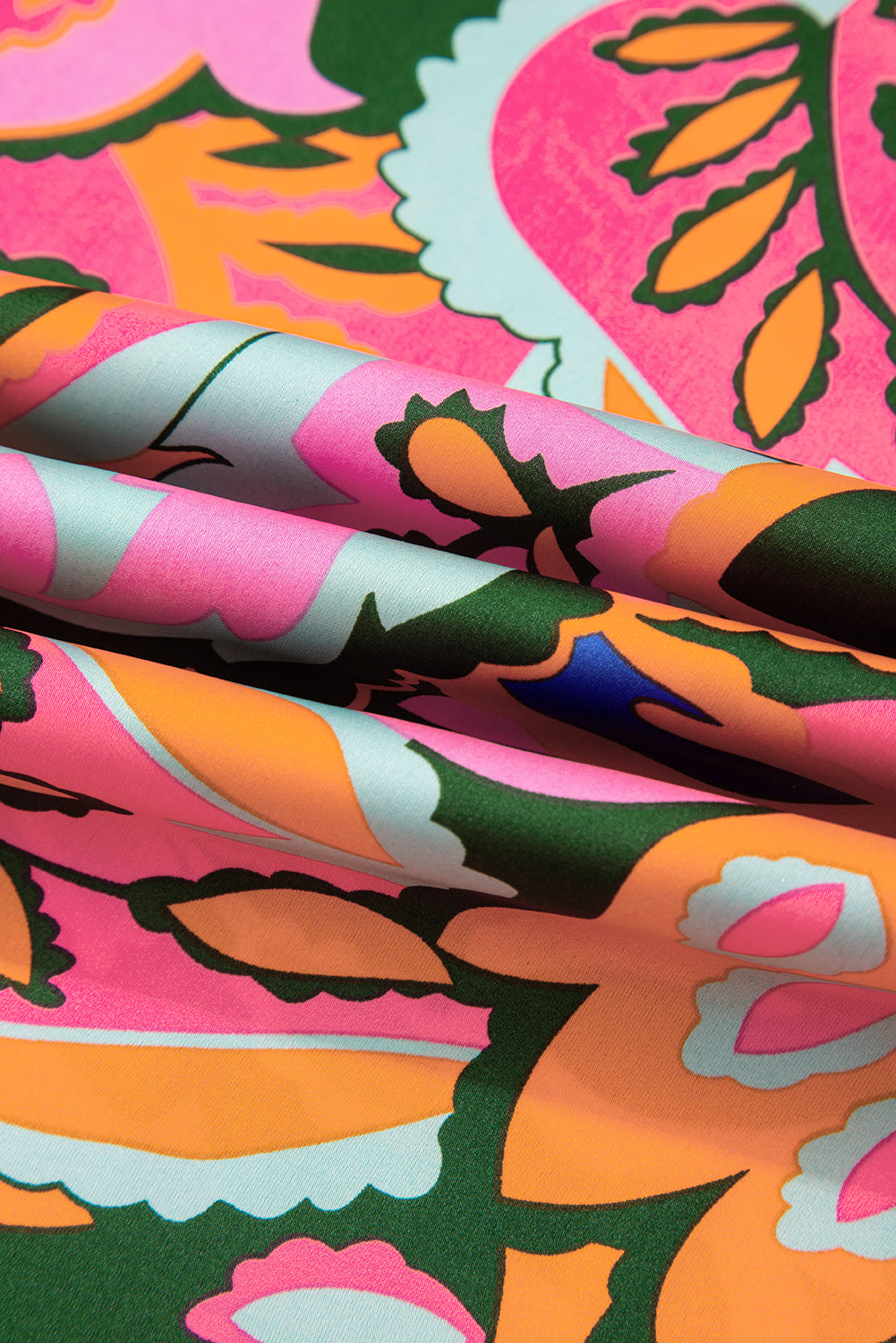 Rose Plant Print Surpliced V Neck Ruffled Asymmetric Slit Wide Short Sleeve Maxi Dress