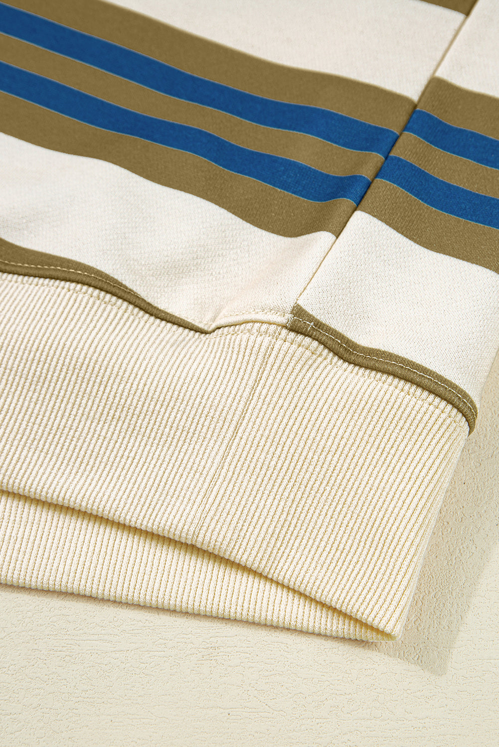 Khaki Stripe Crew Neck Drop Shoulder Pullover Sweatshirt