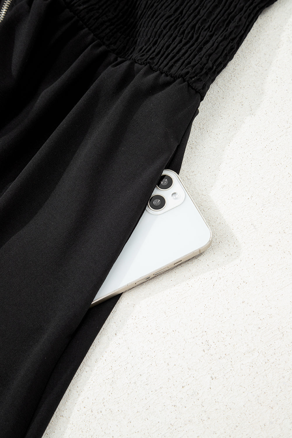 Black Sleeveless Zipped Front V Neck Sheared Waist Maxi Dress