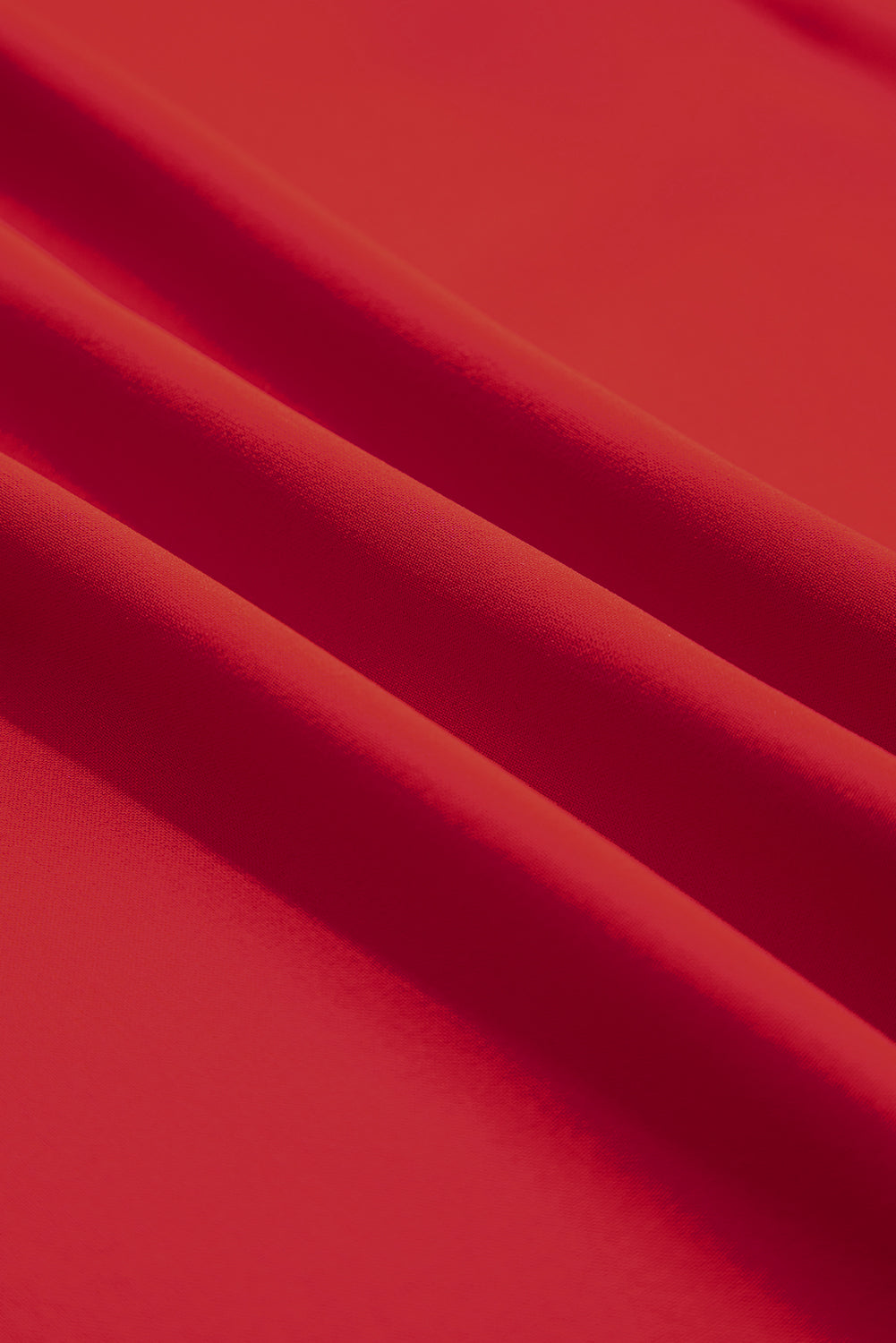 Fiery Red Ruffle Trimmed 3/4 Sleeve Round Neck Blouse