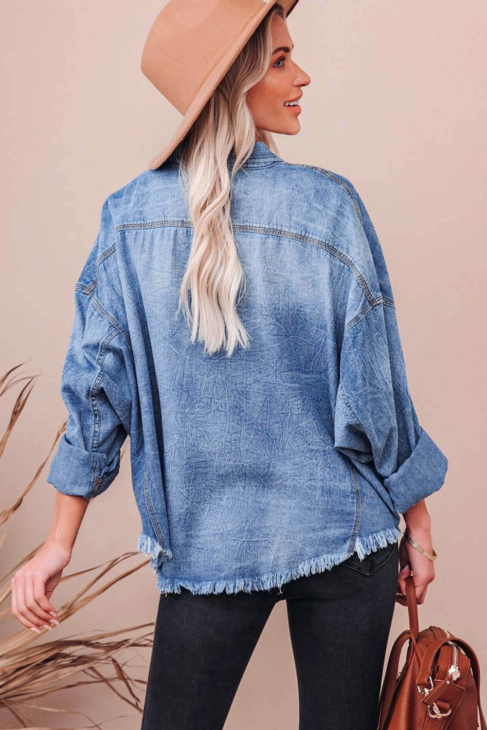 Sky Blue Sequin Football Graphic Flap Pockets Raw Hem Game Day Denim Jacket