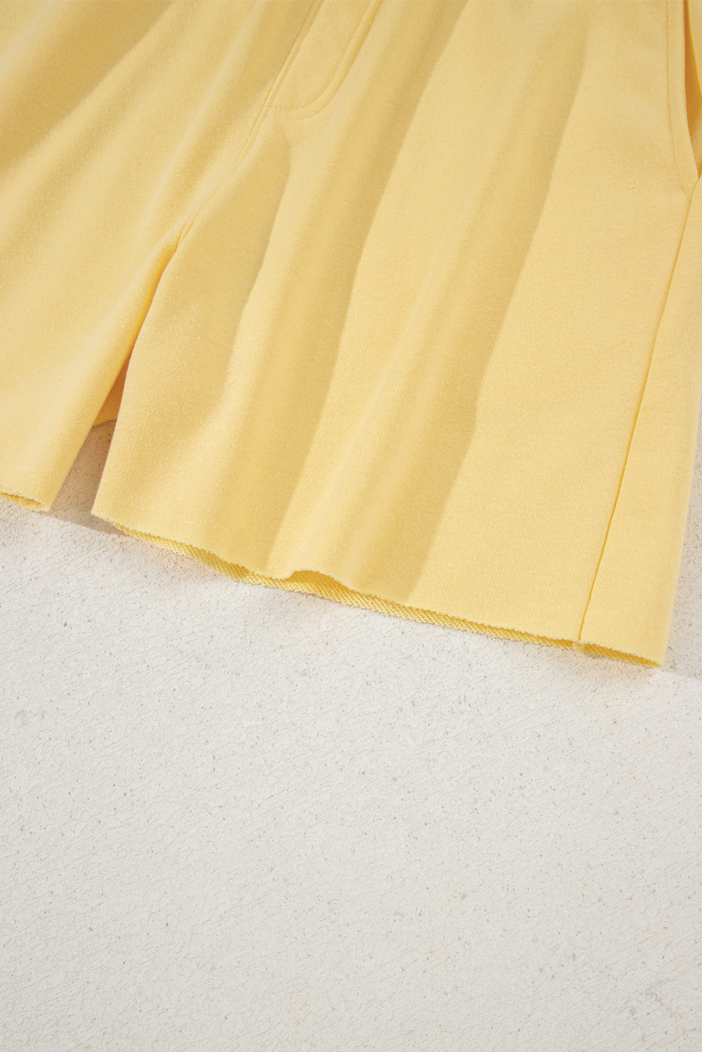 Yellow Cream Button Collar Drop Shoulder Pullover and Shorts 2pcs Outfit