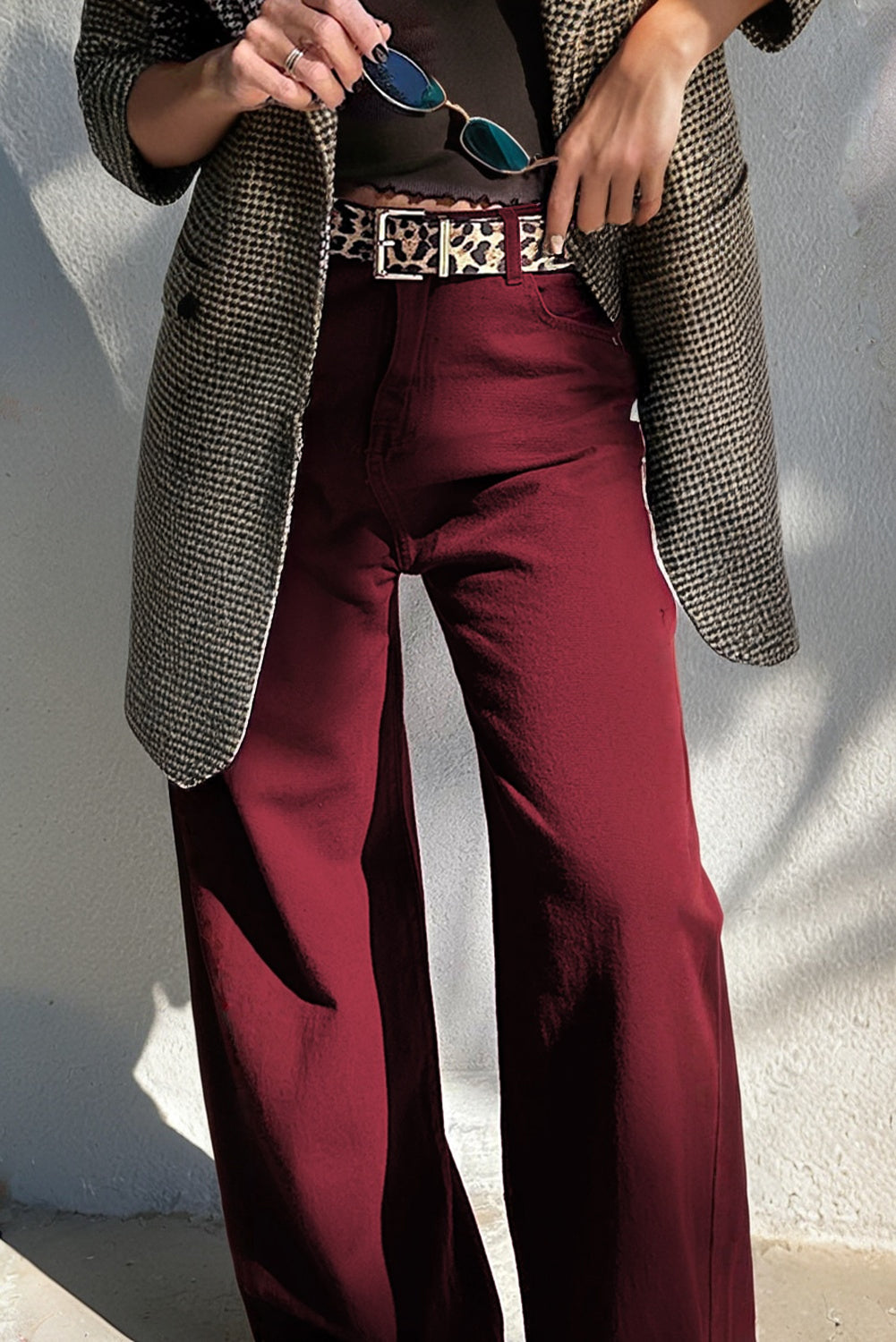 Red Dahlia Loose Straight High Waist Solid Color Jeans