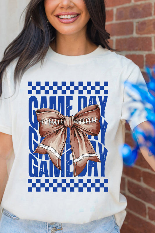 White Football Bowknot GAME DAY Graphic Tee