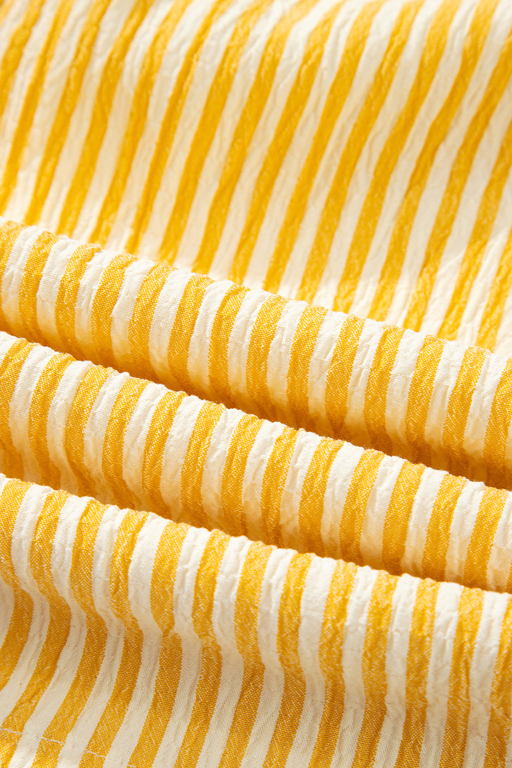 Yellow Stripe Shoulder Tie Smocked Back Wide Leg Casual Romper