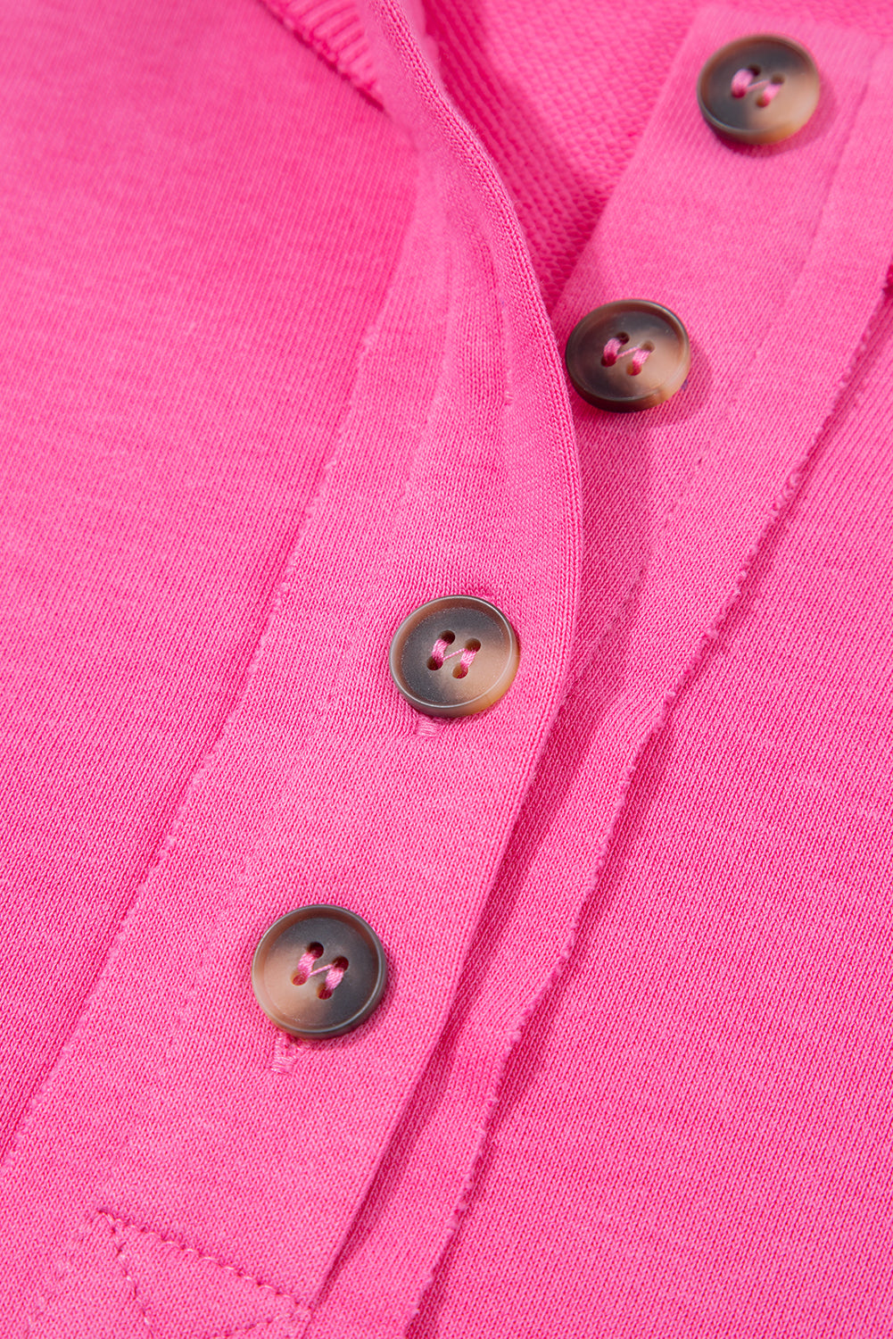 Bright Pink Raw Edge Half Buttons Pullover and Jogger Pants Set