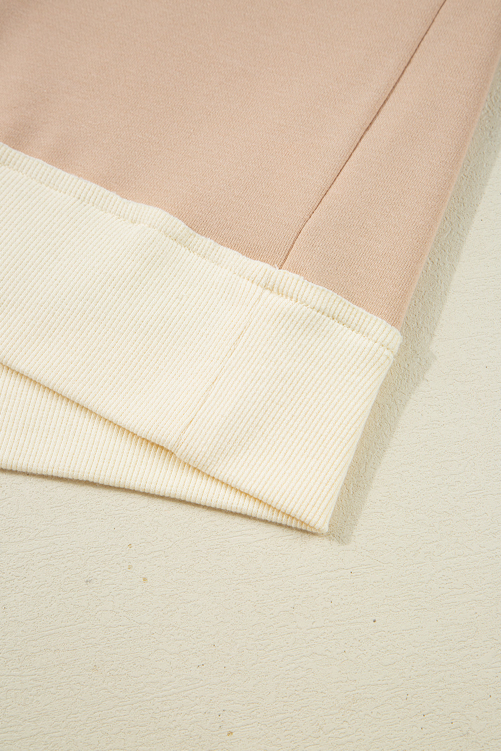 Light French Beige Color Block Textured Patchwork Pullover Sweatshirt