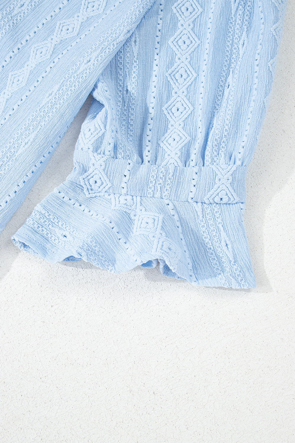 Beau Blue Jacquard Texture Flared Short Sleeve Notched Neck Mini Dress