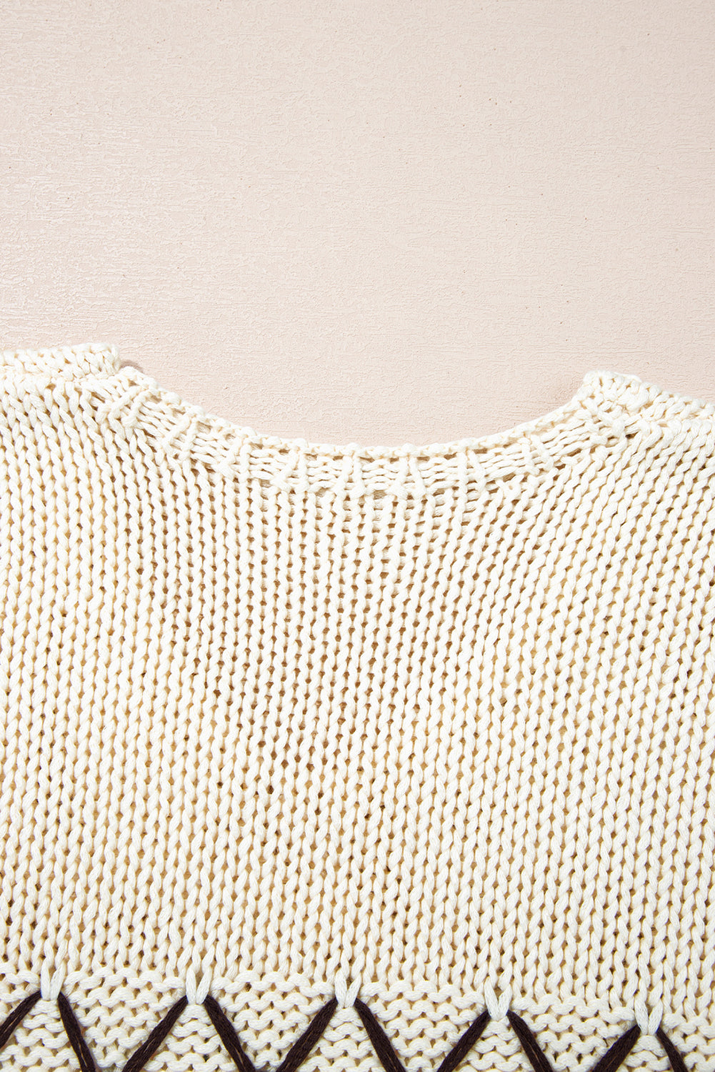 Parchment Contrast Stitch Detail V Neck Drop Shoulder Sweater
