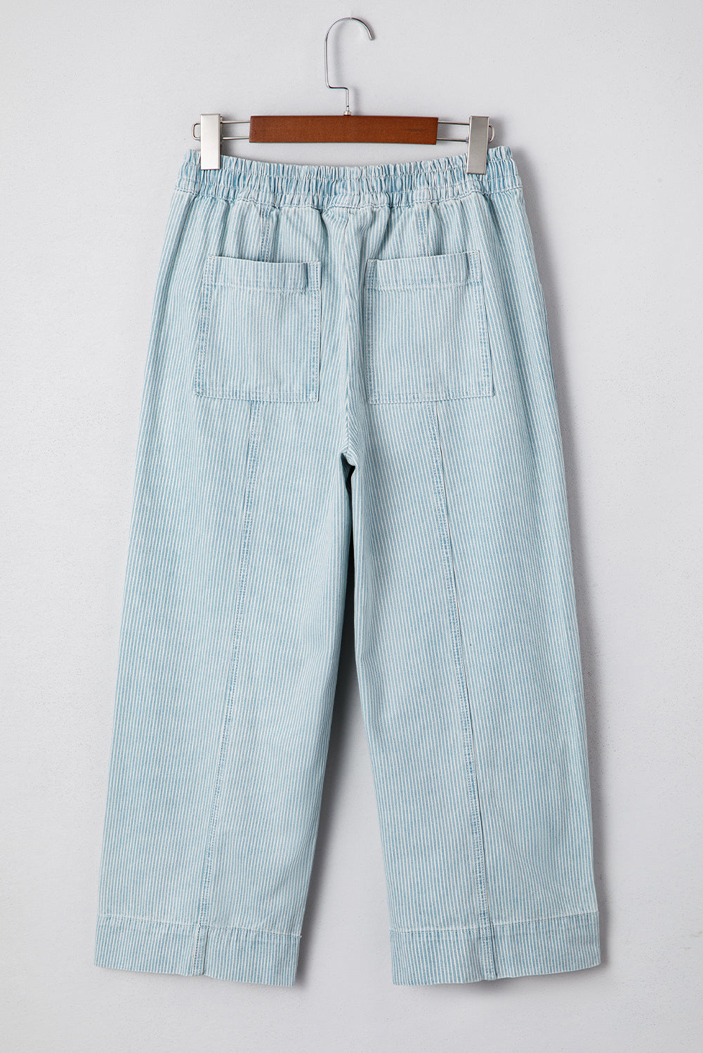 Sky Blue Stripe Mid Rise Drawstring Waist Pants